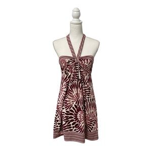 BCBGMaxAzria Halter Mini Dress in Burgundy and Cream Floral Print